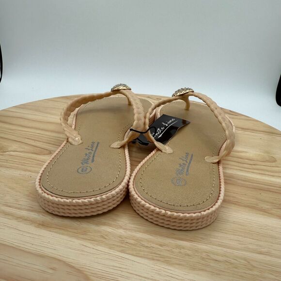 Rhinestone Shell Sandals Womens 8 Beige Braided Thong Slip On Beach Pool NWT - Picture 4 of 5